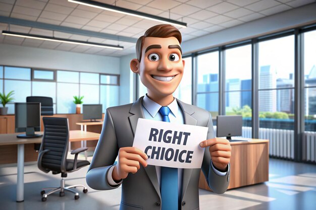 Photo 3d illustration of business man with right choice business management marketing