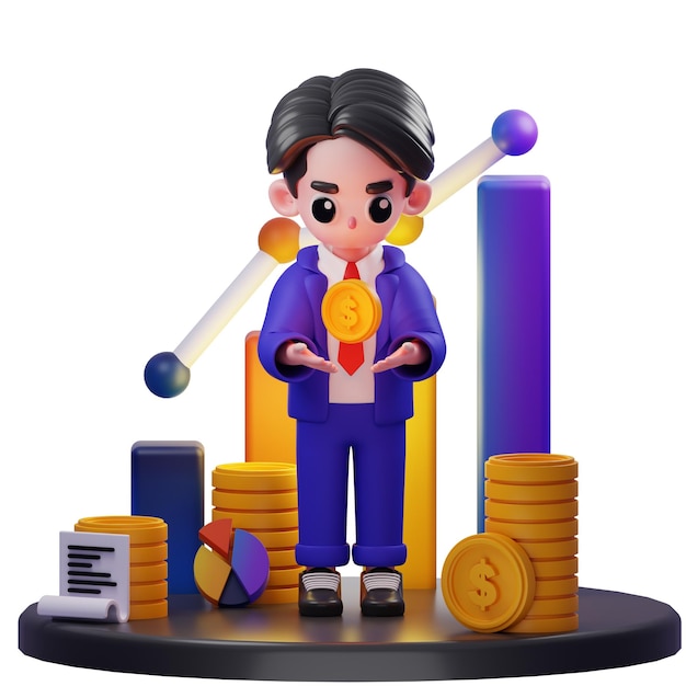 3d Illustration of Businessman See Money Financial Advisor