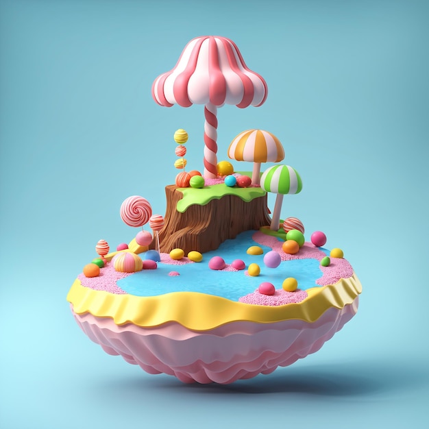 Photo 3d illustration of a cake with a pink glaze decorated with colorful candies