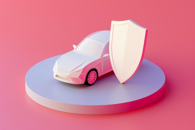 Photo 3d illustration of a car insurance concept car and shield