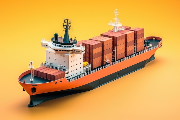 3d illustration cartoon cargo ship on isolated background 3d rendering