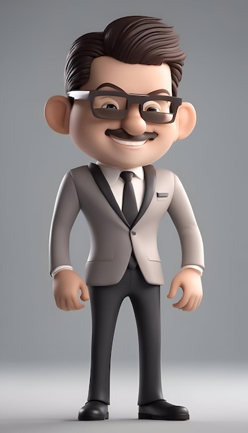 3d illustration of a cartoon character in business suit with glasses