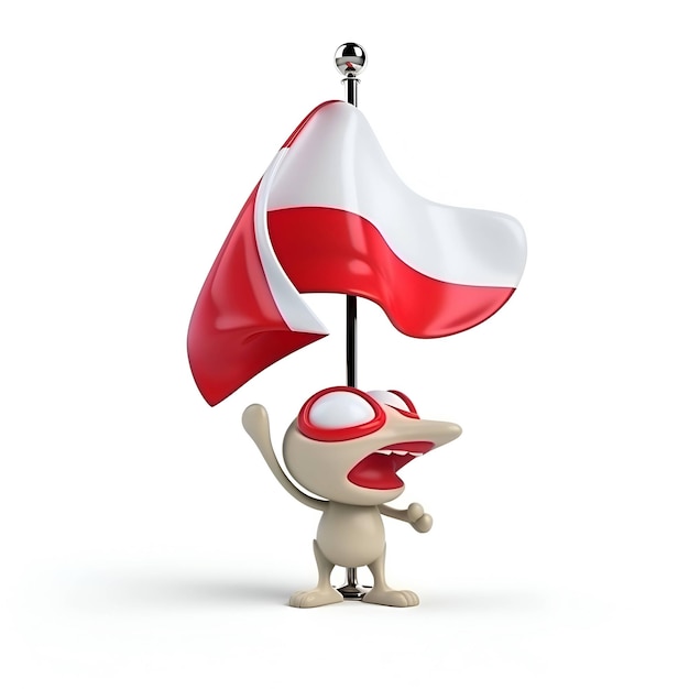 3D Illustration of a Cartoon Character with a Flag of Poland