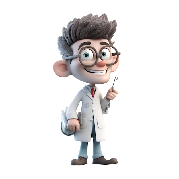 3D illustration of a cartoon character with stethoscope and glasses