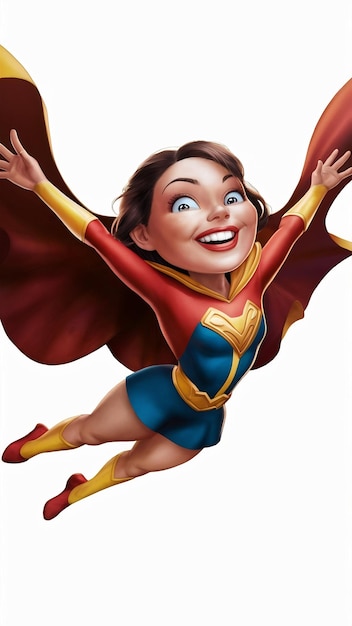 Photo 3d illustration of a cartoon character with superhero costume jumping and smiling