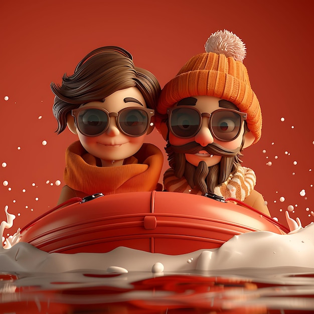 Photo 3d illustration of a cartoon couple enjoying a boat ride