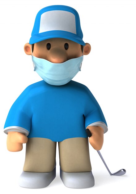 3D Illustration of a cartoon golfer