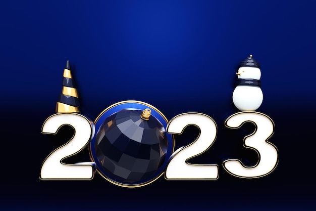 3d illustration of cartoon happy new year 2023 greeting card new year banner with decor and gifts