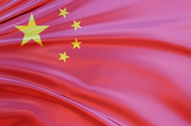 3d illustration of china flag on shiny wavy fabric