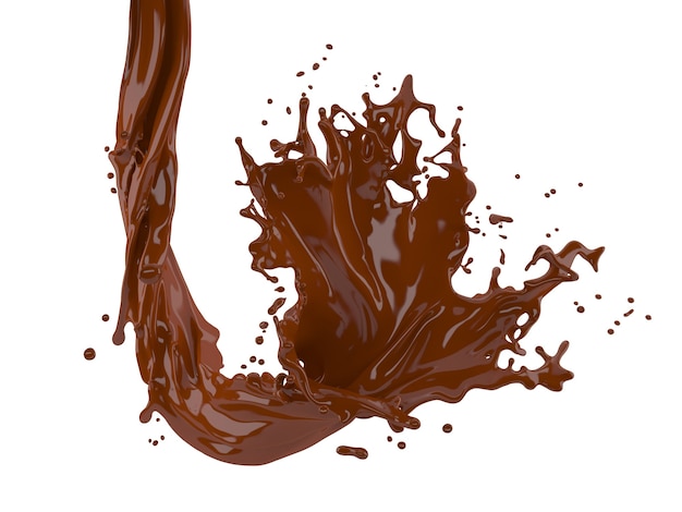 3d illustration of chocolate splash on white background with clipping path