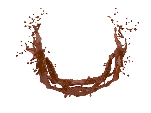 3d illustration of chocolate splash on white background with clipping path