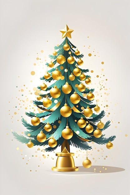 3d illustration christmas tree gold theme white background