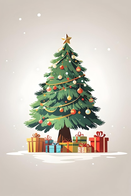 3d illustration christmas tree with gifts around it on white background