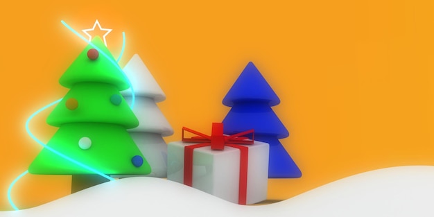 3d illustration of Christmas trees Holiday elements isolated on green background