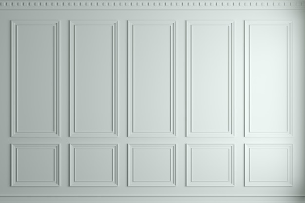 3d illustration classic wall of old white elegant panels background