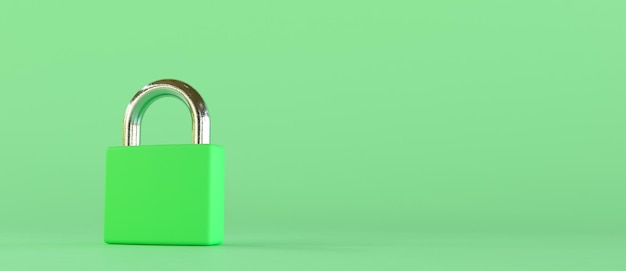 3D illustration Closed green padlock on an green background