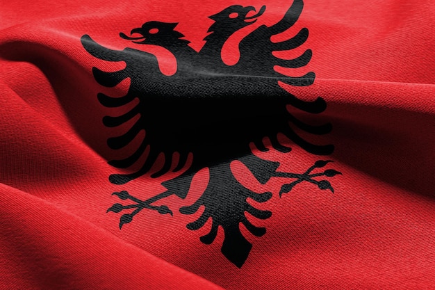 3D illustration closeup flag of Albania