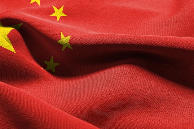 3D illustration closeup flag of China