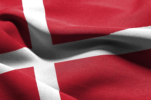 3D illustration closeup flag of Denmark