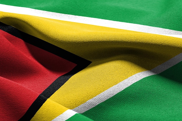 3D illustration closeup flag of Guyana