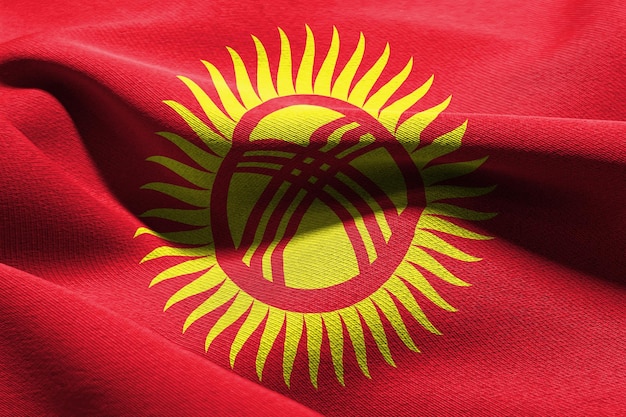 3D illustration closeup flag of Kyrgyzstan