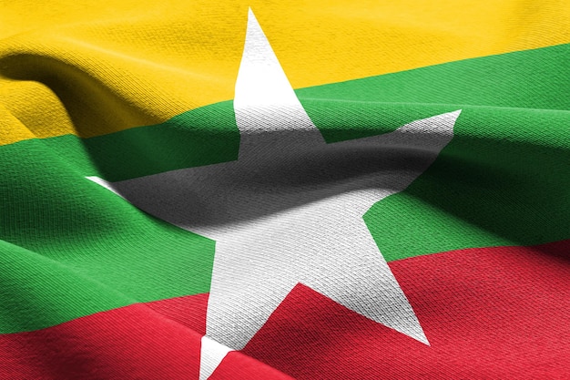 3D illustration closeup flag of Myanmar