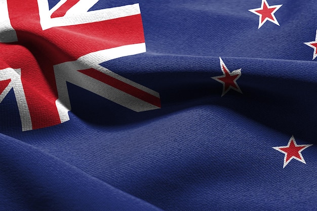 3D illustration closeup flag of New Zealand