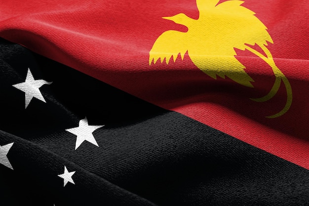 3D illustration closeup flag of Papua New Guinea