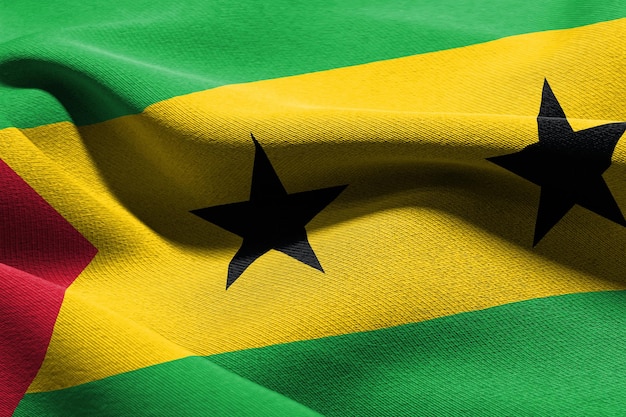 3D illustration closeup flag of Sao Tome and Principe