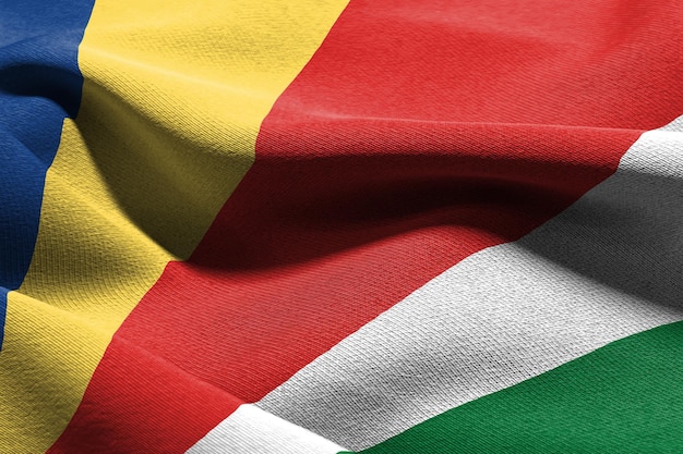 3D illustration closeup flag of Seychelles