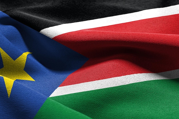 3D illustration closeup flag of South Sudan