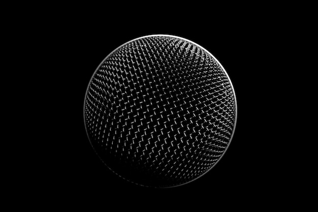 3d illustration closeup of a metal microphone on a black background