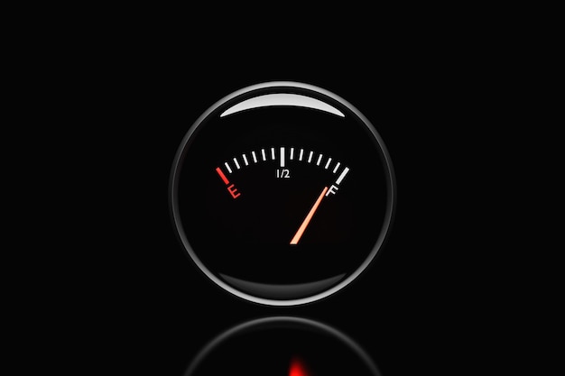 3D illustration closeup of a petrol level icon in a car indicating no petrol