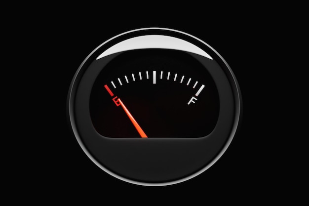 3D illustration closeup of a petrol level icon in a car indicating no petrol