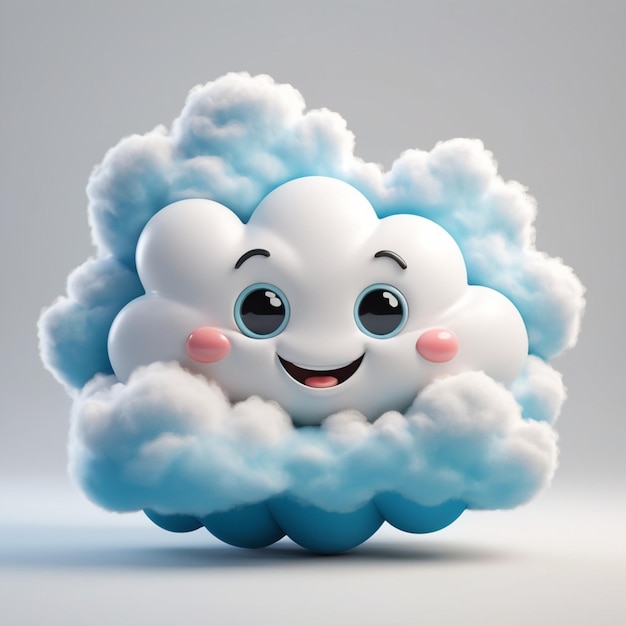 3D illustration of a cloud with a playful emoticonlike expression isolated on white background