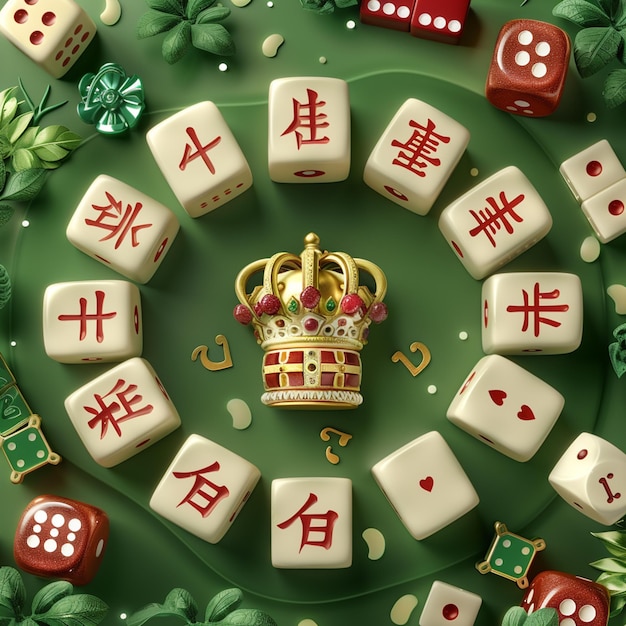 Photo 3d illustration of cny mahjong board game tiles