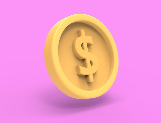 3d illustration of the coin with the US Dollar symbol isolated on a pink background