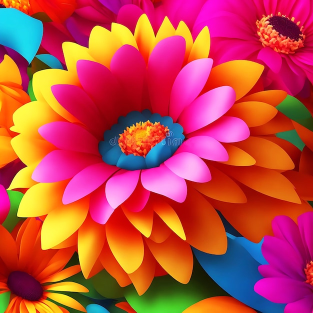 3d Illustration Colorful Flower Colorful Flower Colorful Flower Image Generative Ai