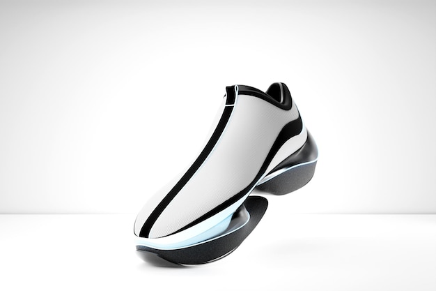 3D illustration of a concept shoe for the metaverse Colorful sports boot sneaker on a high platform