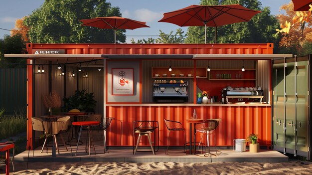 3D illustration of a container cafe