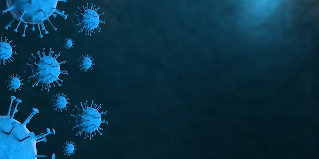 3D illustration Coronavirus COVID-19 virus under microscope in blood sample