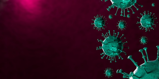 3D illustration Coronavirus COVID-19 virus under microscope in blood sample