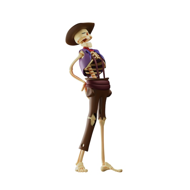 3D illustration Cowboy Skull 3D characters have lots of laughs in a strange pose hands are on