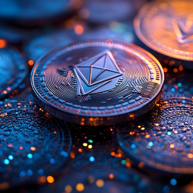 Photo 3d illustration of a cryptocurrency coin with a triangular logo