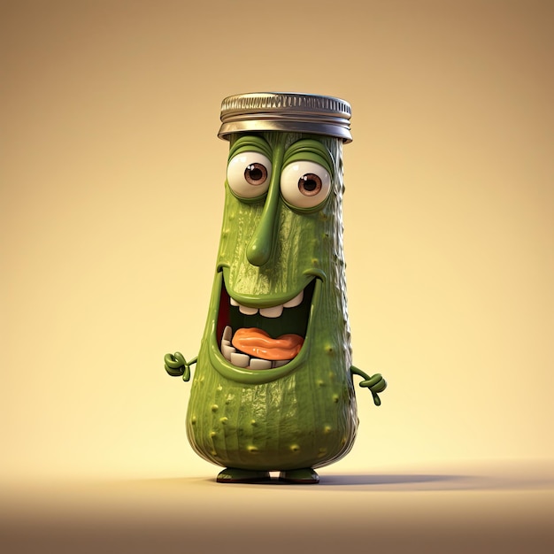 Photo 3d illustration of cucumber  character that is drawn in cartoon style, ai generated