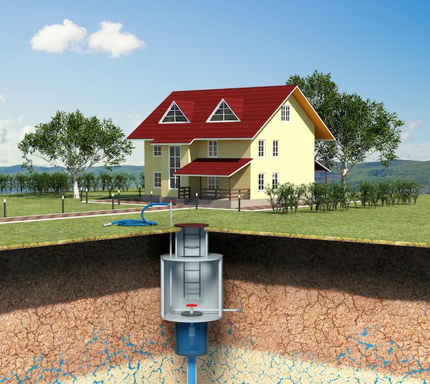 3d illustration The cut of the earth Water supply of the building