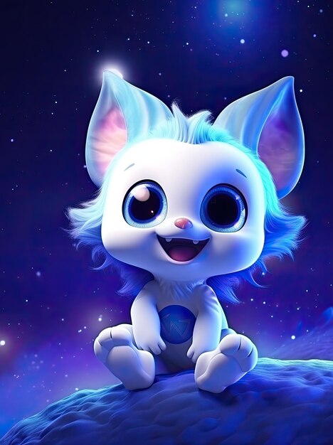 Photo 3d illustration cute alien animal with happy face on space background