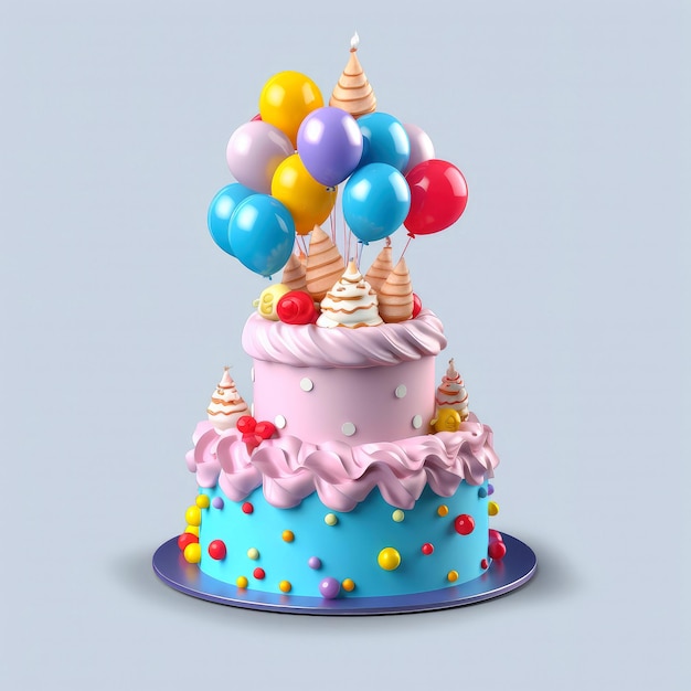 3d illustration of cute birthday cake, Sweet cake for a surprise birthday, for anniversary and celebration ,mother day, Valentine day, sweet food, cupcake, Generative AI illustration