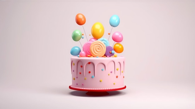 3d illustration of cute birthday cake, Sweet cake for a surprise birthday, for anniversary and celebration ,mother day, Valentine day, sweet food, cupcake, Generative AI illustration