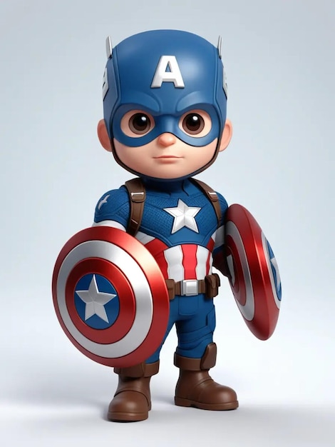 A 3d illustration cute Captain America cartoon illustration